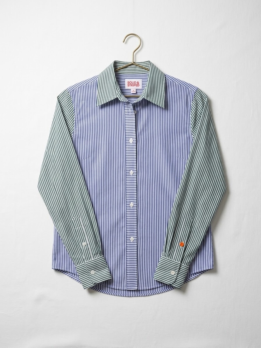 SOLID & STRIPED Blue and Green Striped women’s Button-Down Shirt